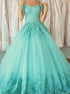 Ball Gown Off the Shoulder Applique Floor Length Tulle Prom Dresses LBQ3396